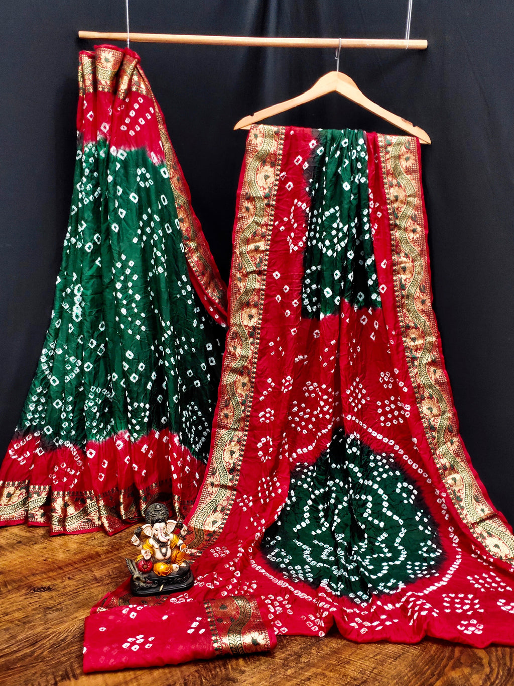 Lorenvalley Premium Pure Bandhej Tapeta Soft light weight silk saree with zari weaving Border - Multicolor | Grocsy