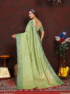 Lorenvalley Fashion Green Soft Katan Silk Woven Design Zari Weaving Pallu Saree | Grocsy