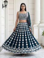 Tulsi Art Attractive Green Thread Embroidered Georgette Party Wear Lehenga Choli | Grocsy