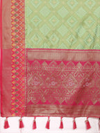 Lorenvalley Fashion Green Organza Silk Woven Design with Rich Meenakari Weaving Pallu Saree | Grocsy