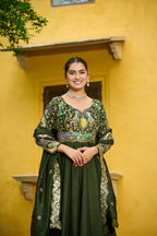 Lorenvalley Fashion Green Vichitra Silk with Multi Thread & Embroidered work Anarkali Gown with Dupatta | Grocsy
