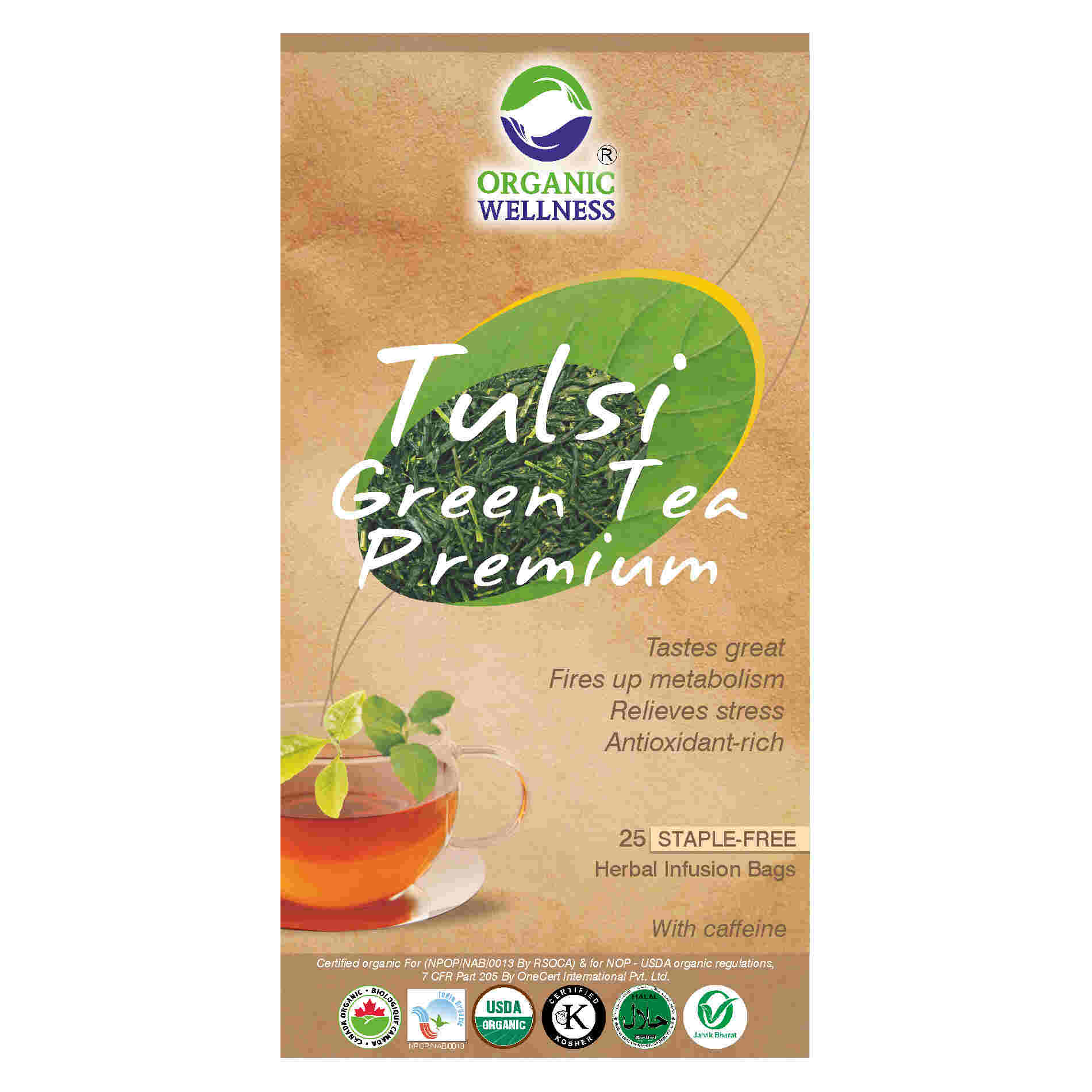 Organic Wellness Tulsi Green Tea Premium Teabags | Grocsy