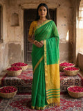Anaita Green Cotton Printed Saree With Blouse | Grocsy