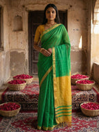 Anaita Green Cotton Printed Saree With Blouse | Grocsy