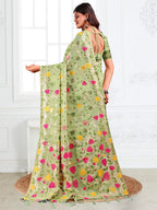 Anaita Green Linen Printed Saree With Blouse | Grocsy