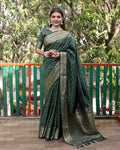 Lorenvalley Premium Bandhej Patola Silk Sarees with kanchi Borders and Contrast Zari Weaving borders Saree - Green | Grocsy