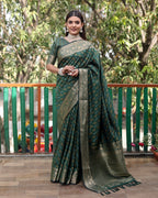 Lorenvalley Premium Bandhej Patola Silk Sarees with kanchi Borders and Contrast Zari Weaving borders Saree - Green | Grocsy