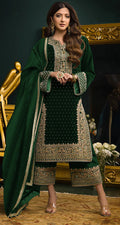 Lorenvalley Fashion Women Green Velvet Embroidered Salwar Suit Material | Grocsy