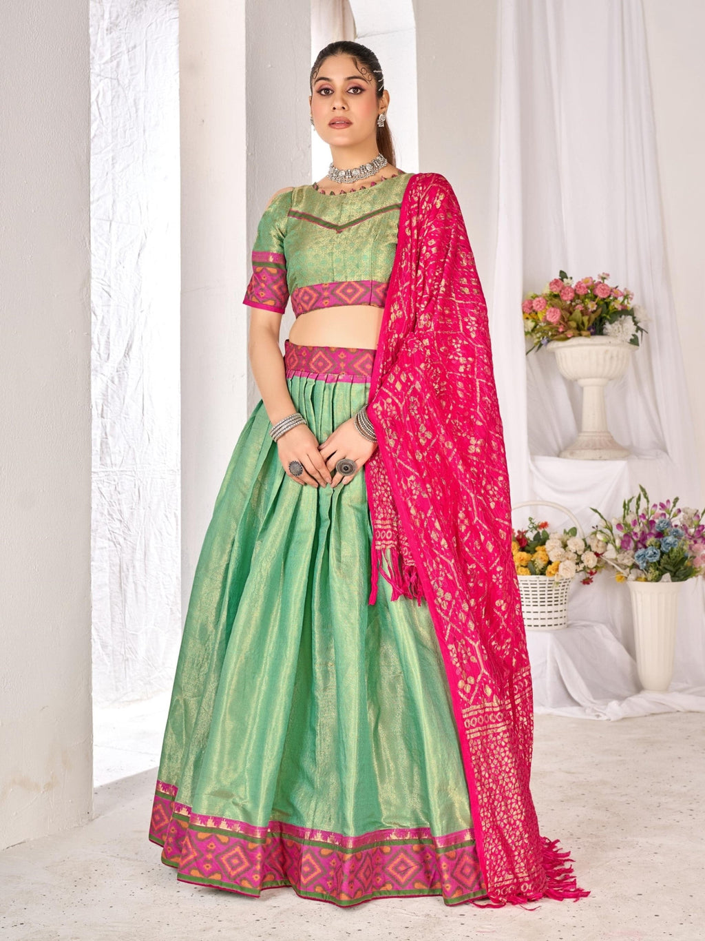 Anaita Green Weaving Work Silk Lehenga Choli | Grocsy