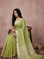 Anaita Green Cotton Saree With Blouse | Grocsy