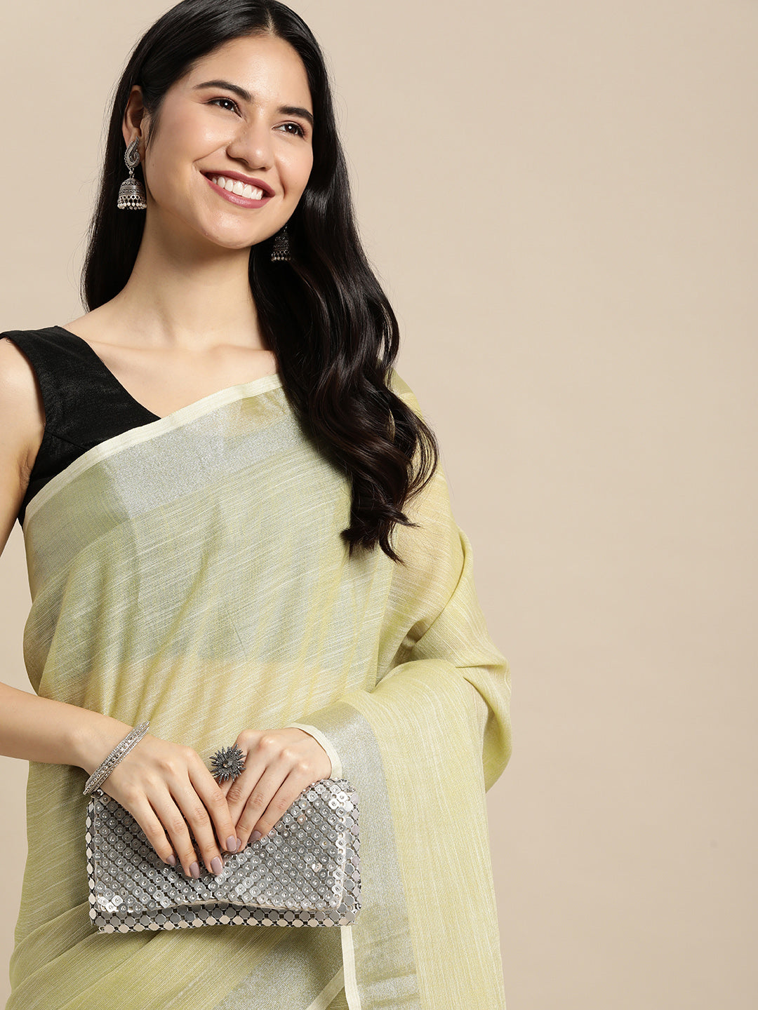 Anaita Green Linen Saree With Blouse | Grocsy