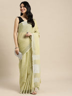 Anaita Green Linen Saree With Blouse | Grocsy