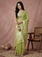 Anaita Green Cotton Saree With Blouse | Grocsy