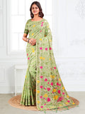 Anaita Green Linen Printed Saree With Blouse | Grocsy