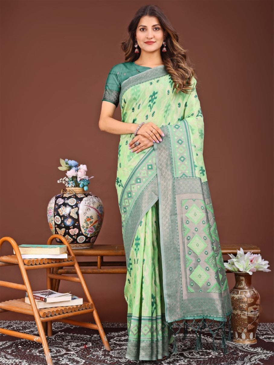Anaita Green Banarasi Silk Saree With Blouse | Grocsy