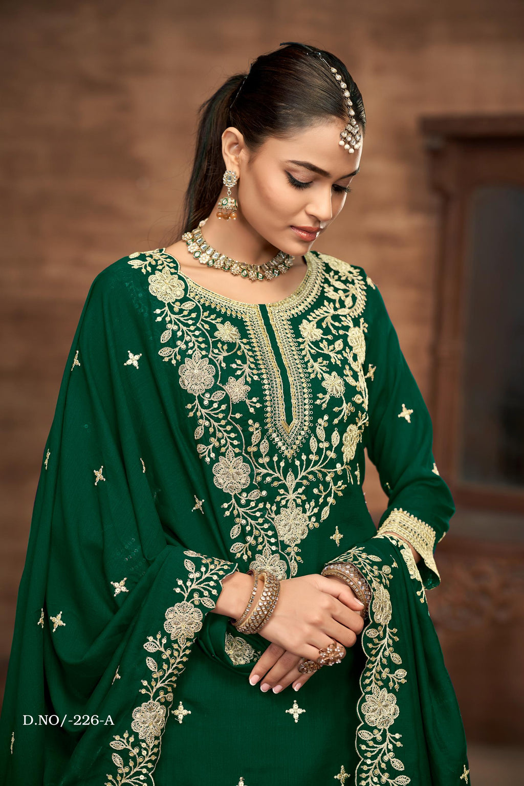 Anaita Green Premium Embroidered Vichitra Silk Lehenga Style Suit | Grocsy