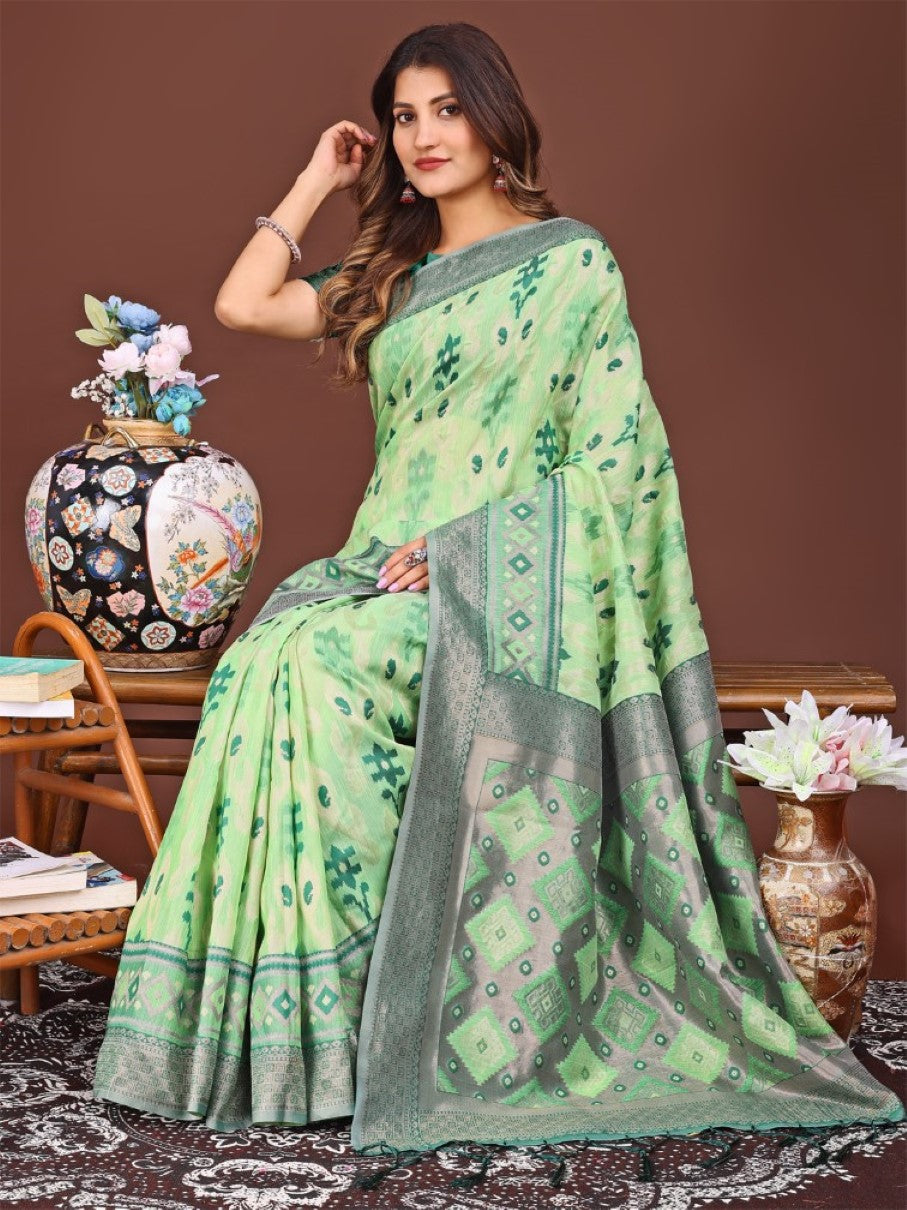 Anaita Green Banarasi Silk Saree With Blouse | Grocsy
