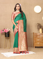 Lorenvalley Fashion Green Soft Silk weaving Design Rich Zari Weaving Saree | Grocsy