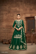 Anaita Green Premium Embroidered Vichitra Silk Lehenga Style Suit | Grocsy