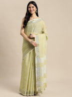 Anaita Green Linen Saree With Blouse | Grocsy