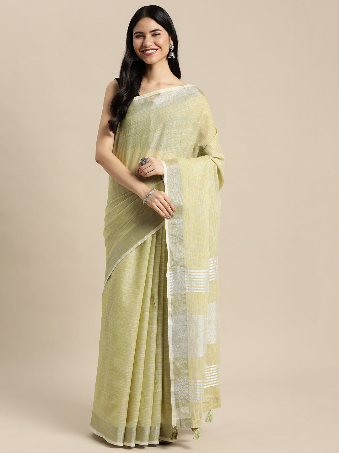 Anaita Green Linen Saree With Blouse | Grocsy