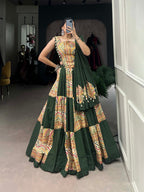 Lorenvalley Green Pure Cotton Plain And Printed With Foil Work Lehenga Choli with Dupatta | Grocsy
