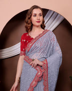 Teeya Creation Grey Color Georgette Fabric Chikankari Work Saree | Grocsy