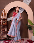 Teeya Creation Grey Color Georgette Fabric Chikankari Work Saree | Grocsy