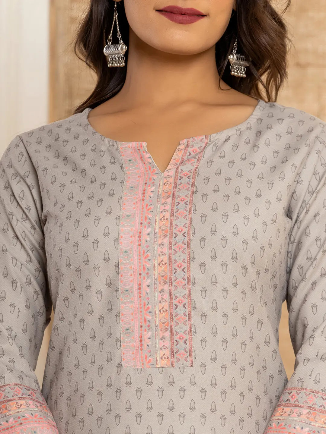 Yufta Grey Cotton A-Line Kurta With Digital Print | Grocsy