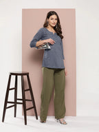 Yufta Grey Floral Chikankari Embroidered Pure Cotton Top | Grocsy