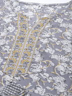 Yufta Grey Floral Printed Kurta Dupatta Set | Grocsy