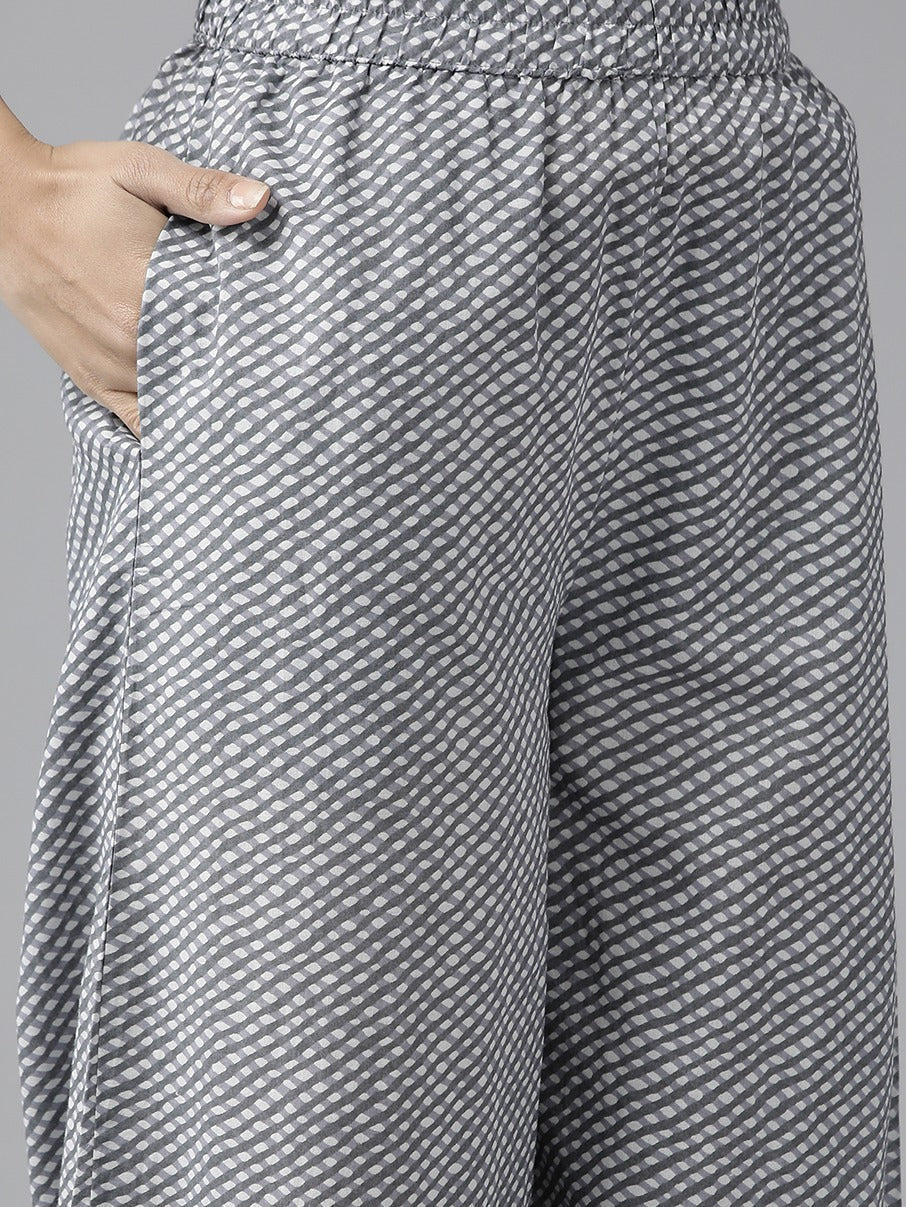 Yufta Grey Floral Printed Kurta Dupatta Set | Grocsy