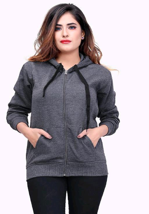 PAVONINE Grey Color Casual Winter Wear Hoodie Sweatshirt For Girls | Grocsy