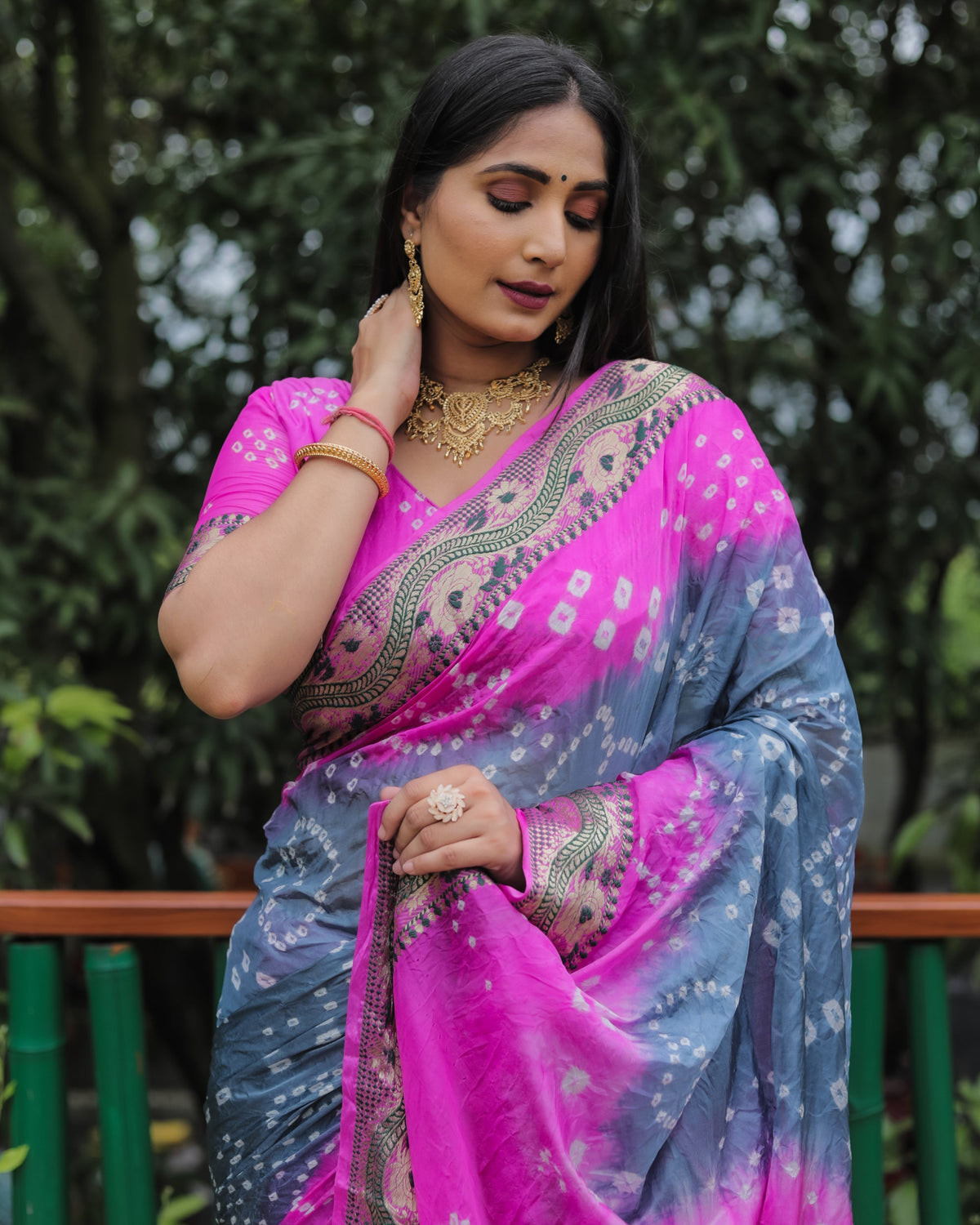 Lorenvalley Premium Pure Bandhej Tapeta Soft light weight silk saree with zari weaving Border - Multicolor | Grocsy