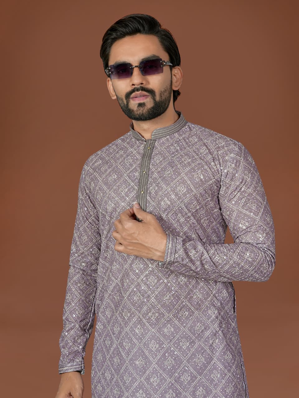 Anaita Grey Lucknowi Silk Straight Kurta | Grocsy