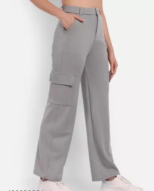 PAVONINE Grey Color Cotrise Fabric With 4 pockets Cargo/Trousers For Girls & Women | Grocsy