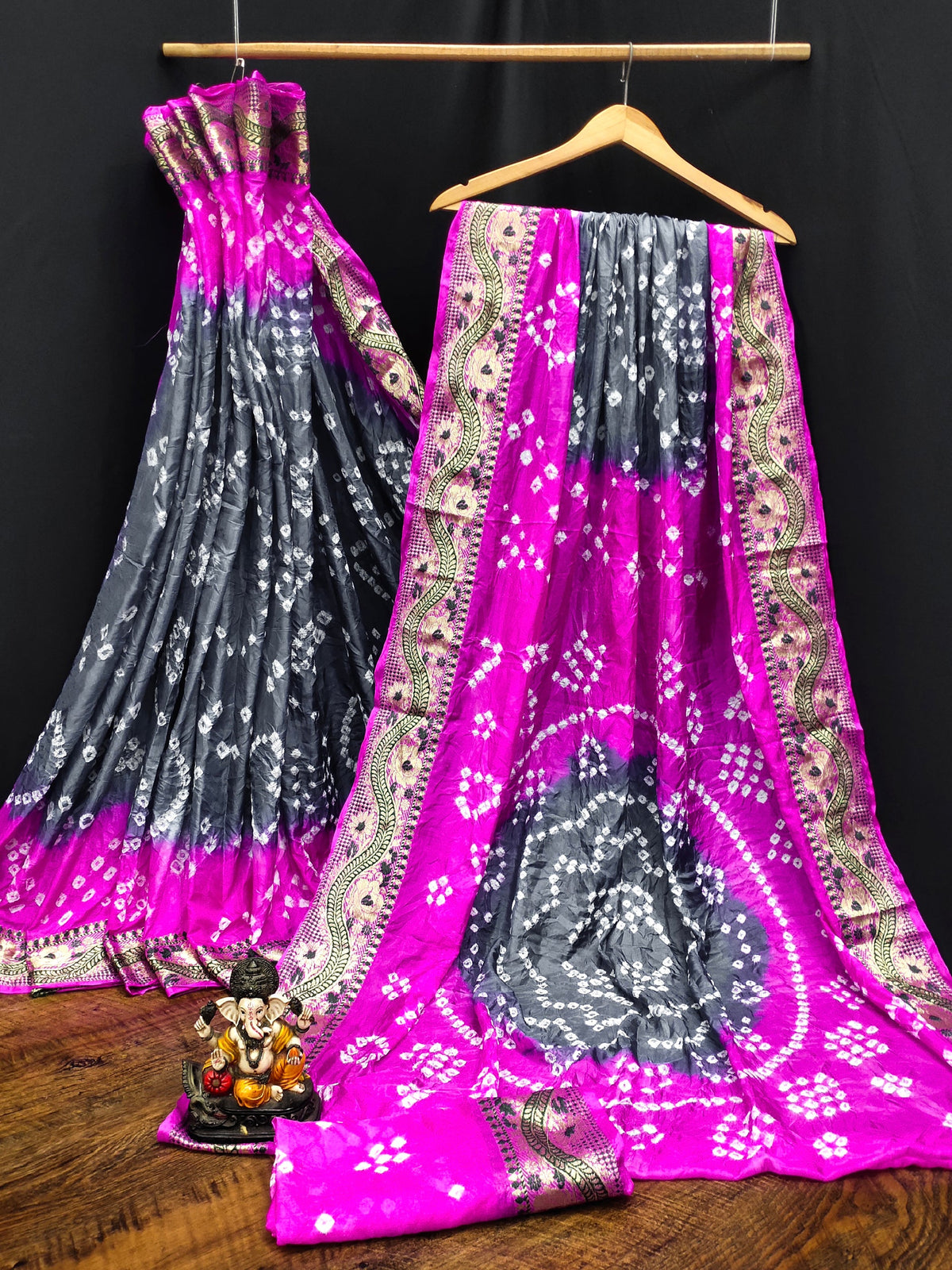 Lorenvalley Premium Pure Bandhej Tapeta Soft light weight silk saree with zari weaving Border - Multicolor | Grocsy
