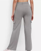 PAVONINE Grey Color Cotrise Fabric With 4 pockets Cargo/Trousers For Girls & Women | Grocsy