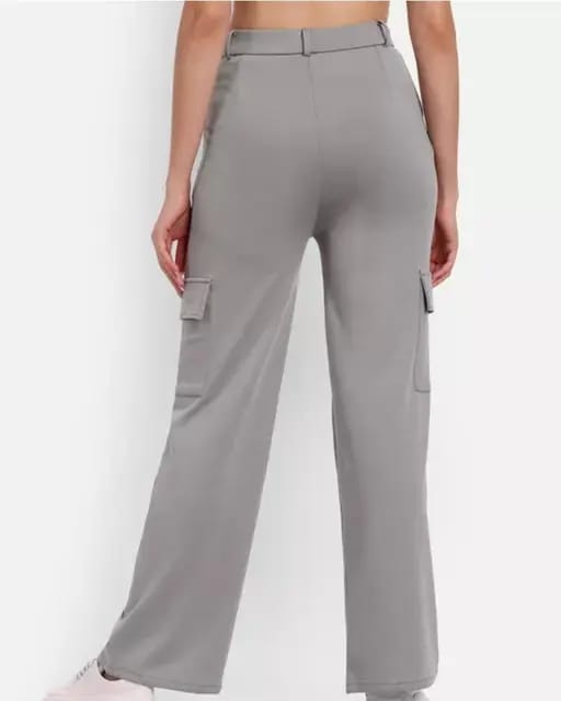 PAVONINE Grey Color Cotrise Fabric With 4 pockets Cargo/Trousers For Girls & Women | Grocsy