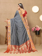 Lorenvalley Fashion Grey Soft Paithani Silk Woven Design Rich Meenakari Zari Weaving Pallu Saree | Grocsy