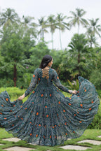 Lorenvalley Grey Faux Georgette Bandhani Print Work With Kutchi Patch Work Gown | Grocsy