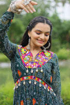 Lorenvalley Grey Faux Georgette Bandhani Print Work With Kutchi Patch Work Gown | Grocsy