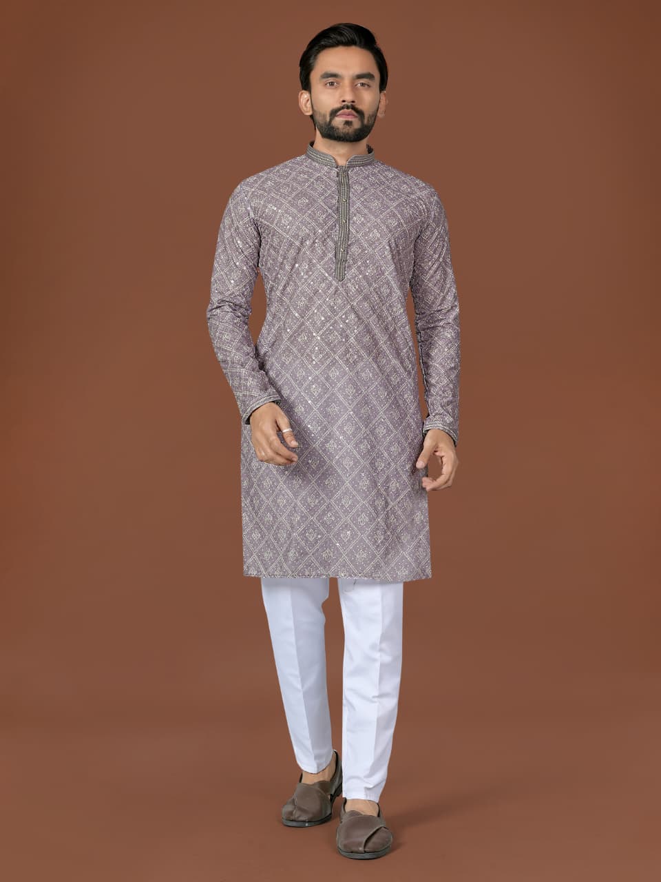 Anaita Grey Lucknowi Silk Straight Kurta | Grocsy