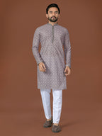 Anaita Grey Lucknowi Silk Straight Kurta | Grocsy