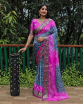 Lorenvalley Premium Pure Bandhej Tapeta Soft light weight silk saree with zari weaving Border - Multicolor | Grocsy