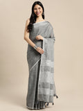 Anaita Grey Linen Saree With Blouse | Grocsy