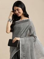 Anaita Grey Linen Saree With Blouse | Grocsy