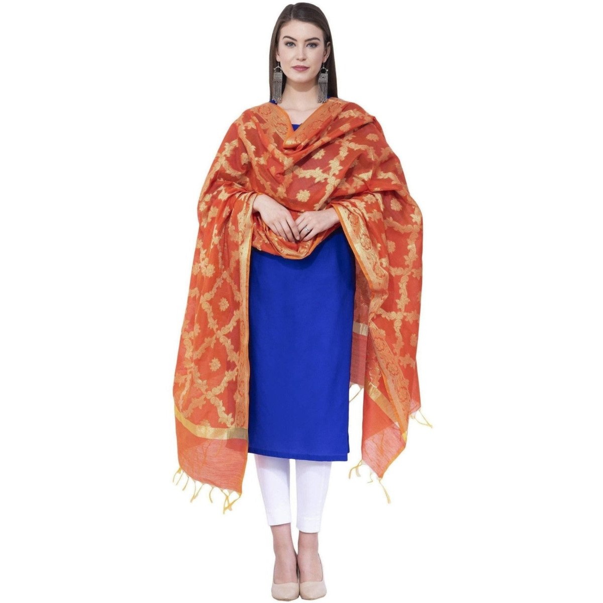 A R Silk Orange Color VNS Pastle Chanderi Cotton Dupattas | Grocsy