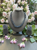 Inhanns Noor-E-Jalwa – Handmade Crystal Bead Necklace / Necklace With Earrings -Adjustable - Navy Blue | Grocsy