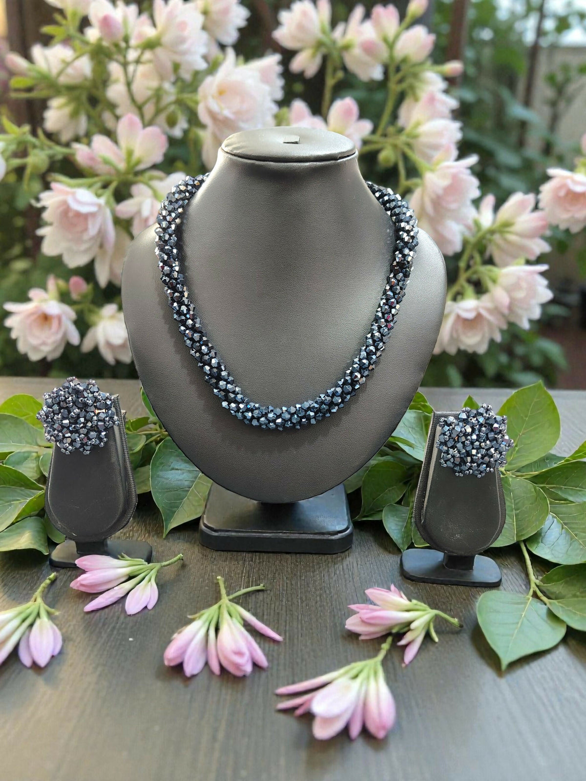 Inhanns Noor-E-Jalwa – Handmade Crystal Bead Necklace / Necklace With Earrings -Adjustable - Navy Blue | Grocsy